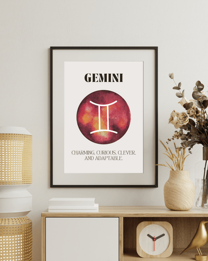 Gemini Zodiac Wall Art Print | A3