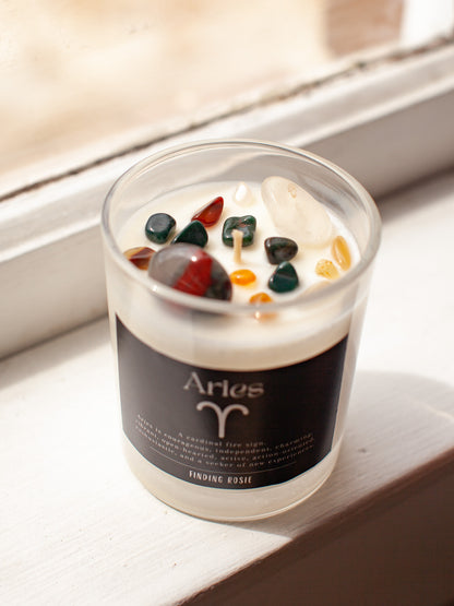 Aries Zodiac Crystal Candle