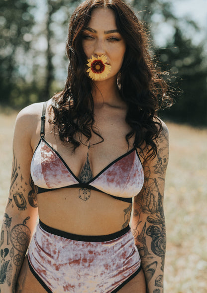 Rose Quartz | Dusty Pink Velvet Bralette Lingerie