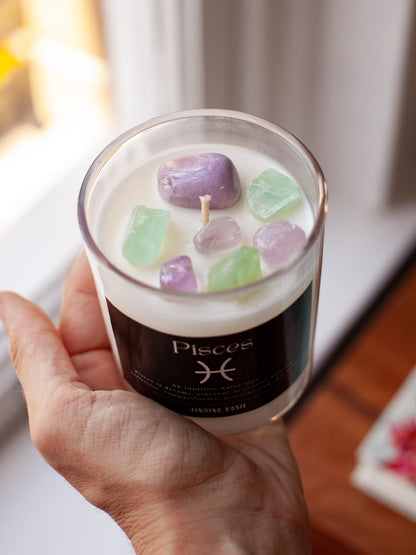 Pisces Zodiac Crystal Candle